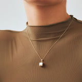 Zircon Cube Pendant Necklace in 14K Solid Gold