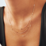 Triple Layered Chain Necklace in 14K Solid Gold