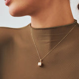 Zircon Cube Pendant Necklace in 14K Solid Gold