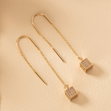 Zircon Cube Threader Earrings in 14K Solid Gold