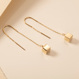Cube Threader Earrings in 14K Solid Gold