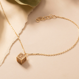 Zircon Cube Pendant Bracelet in 14K Solid Gold