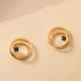 Spiral Sapphire Stud Earrings in 14K Solid Gold