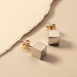 Cube Stud Earrings in 14K Solid Gold