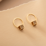 Dangle Cube Zircon Earrings in 14K Solid Gold
