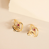 Ruby Lotus Stud Earrings in 14K Solid Gold