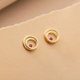 Ruby Circle Earrings in 14K Solid Gold
