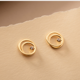 Spiral Circle Zircon Earrings in 14K Solid Gold