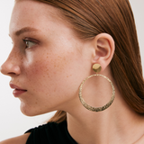 Big Hammered Circle Earrings in 14K Solid Gold