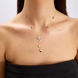 Flower Tassel Pırlanta Taşlı 14 Ayar Altın Kadın Kolye