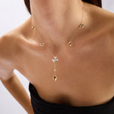 Flower Tassel Pırlanta Taşlı 14 Ayar Altın Kadın Kolye