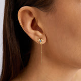 Blue Sapphire Daisy 14 Ayar Altın Kadın Küpe
