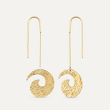 Threader Hammered Wave Earrings in 14K Solid Gold