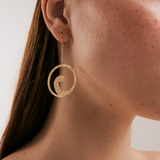 Hammered Wave Threader Earrings in 14K Solid Gold