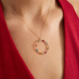 Pırlanta Taşlı Multicolor 14 Ayar Altın Kadın Kolye