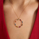 Pırlanta Taşlı Multicolor 14 Ayar Altın Kadın Kolye